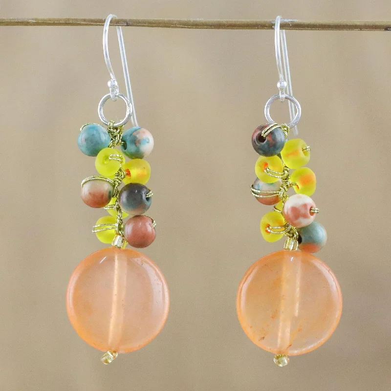 Small hoop earrings for a delicate and understated everyday wear-Fun Circles in Orange Orange Quartz and Glass Bead Dangle Earrings from Thailand