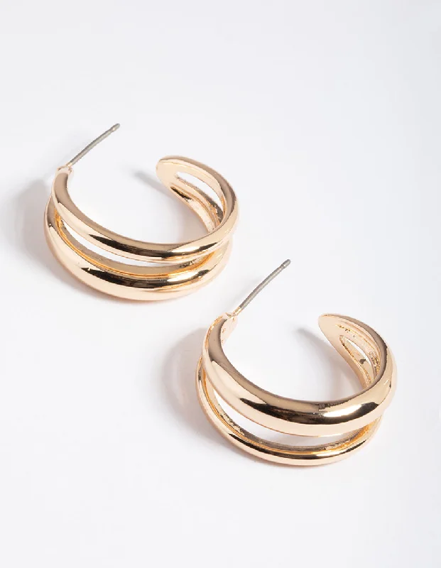 Hoop earrings with stacked layers for a bold and textured design-Gold Double Hoop Earrings