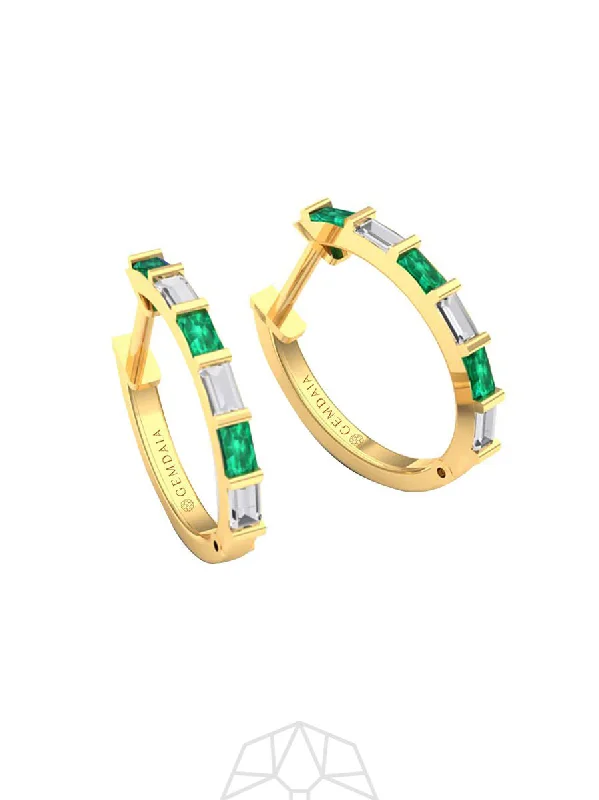 Hoop earrings with hammered textures for a boho-chic and rustic vibe-Emerald Serenity 14K Gold Hoops