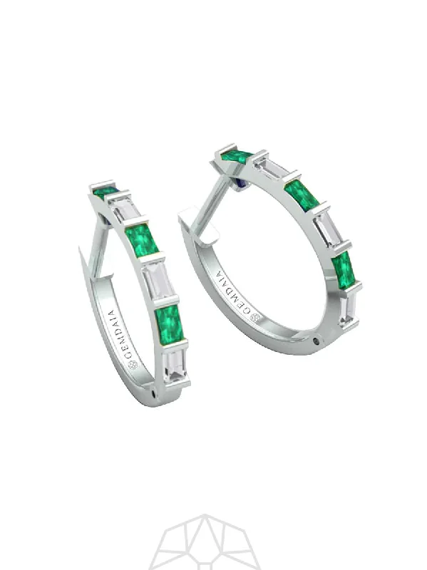 Small hoop earrings for a delicate and understated everyday wear-Emerald Serenity 14K White Gold Hoops