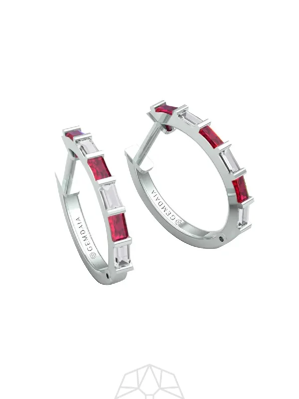 Hoop earrings with twisted metal designs for a dynamic and modern style-Ruby Serenity 14K White Gold Hoops