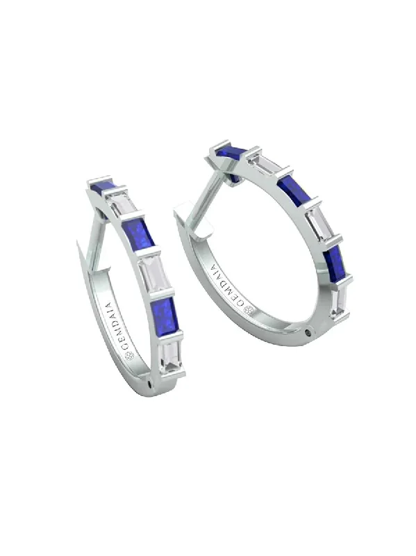 Best hoop earrings with geometric shapes for a modern and artistic appeal-Sapphire Serenity 14K White Gold Hoops