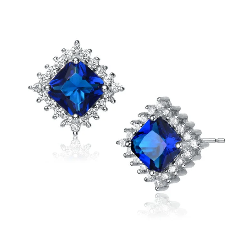 Best hoop earrings with butterfly motifs for a playful and whimsical appearance-GENEVIVE Sterling Silver Sapphire Cubic Zirconia Square Earrings