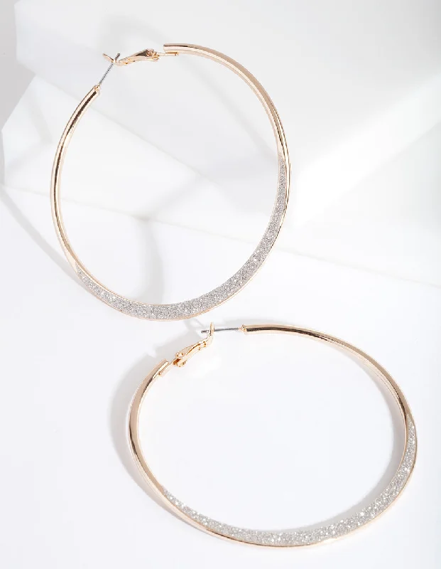 Best hoop earrings with sterling silver for an affordable and chic design-Large Gold Glitter Edge Hoop Earrings