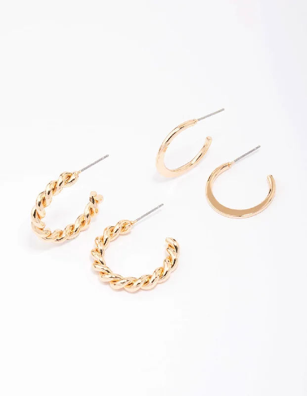 Hoop earrings with spiral designs for a dynamic and fluid look-Gold Clean & Twisted Hoop Earring Pack