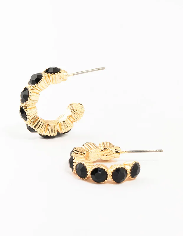 Hoop earrings with intricate designs for a unique and artistic appearance-Gold Encased Round Diamante Hoop Earrings