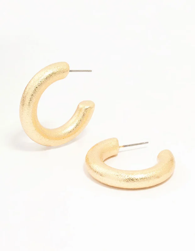 Hoop earrings with hammered copper for a warm and rustic aesthetic-Gold Foil Textured Thick Hoop Earrings