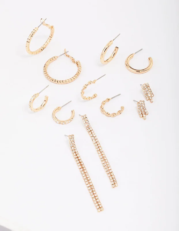 Hoop earrings with braided patterns for a detailed and textured finish-Gold Mixed Diamante Stud Earring 6-Pack