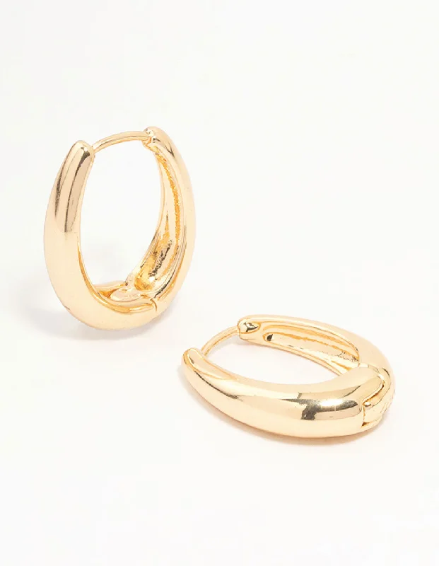 Best hoop earrings with satin ribbons for a soft, feminine appearance-Gold Oval Clicker Hoop Earrings