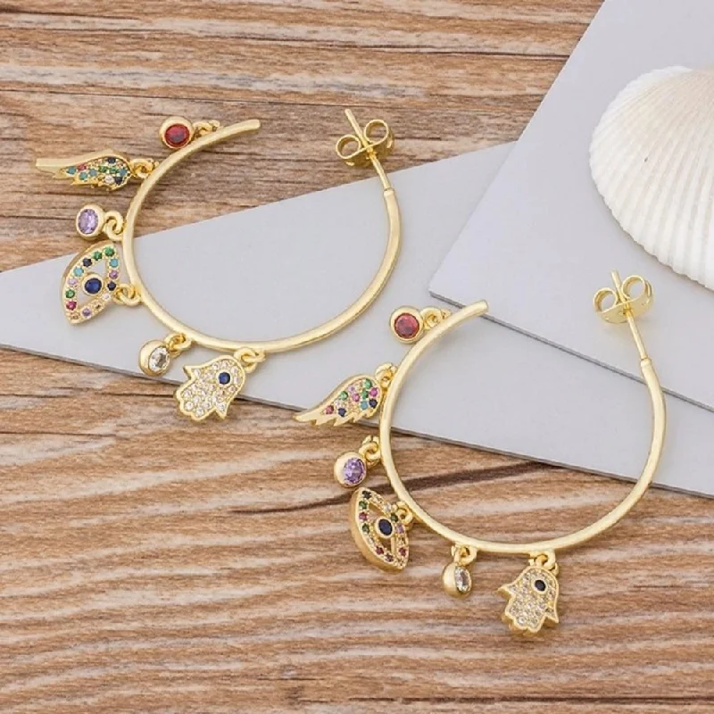 Best hoop earrings with vintage-style detailing for a nostalgic and timeless look-Gold Plated Hamsa Evil Eye Earrings