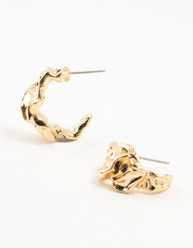 Best hoop earrings with sterling silver for an affordable and chic design-Gold Plated Molten Mini Hoop Earrings