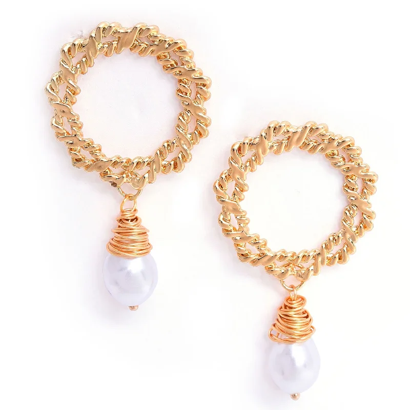 Hoop earrings with spiral designs for a dynamic and fluid look-Gold Plated Pearl Beaded Drop Earring