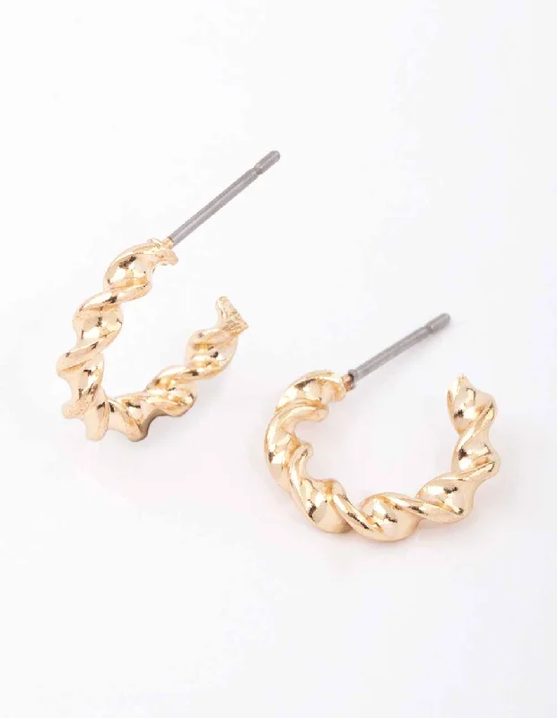 Hoop earrings with oversized pearl accents for a statement-making look-Gold Rope Twisted Huggie Earrings