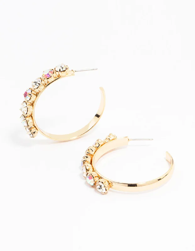 Large hoop earrings for a bold and statement-making fashion accessory-Gold Round Diamante Medium Hoop Earrings