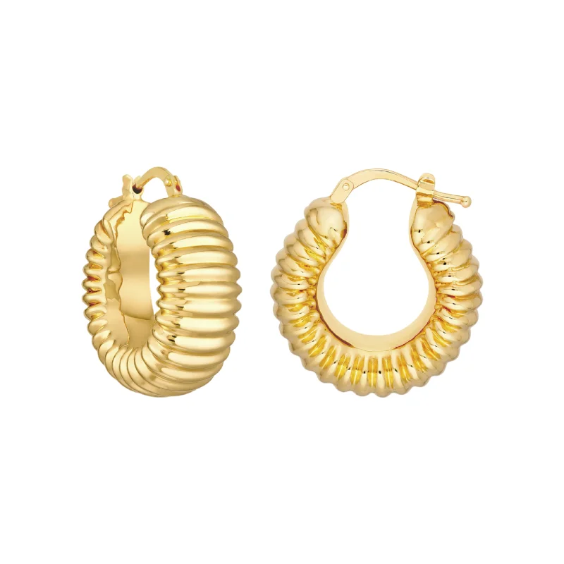 Drop Earrings with Wave Designs -Gold Round Ribbed Hoop Earrings