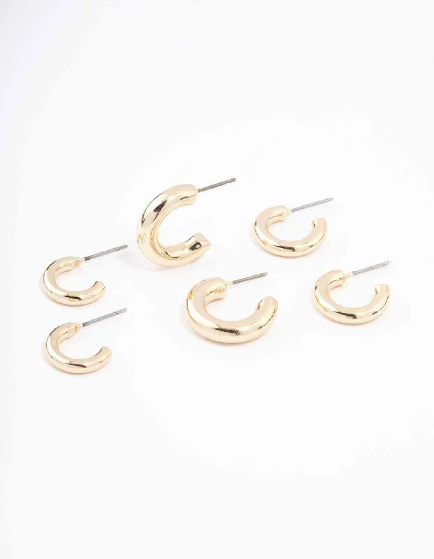 Hoop earrings with pearl accents for a chic and classic style-Gold Simple Chunky Huggie Hoop Earrings