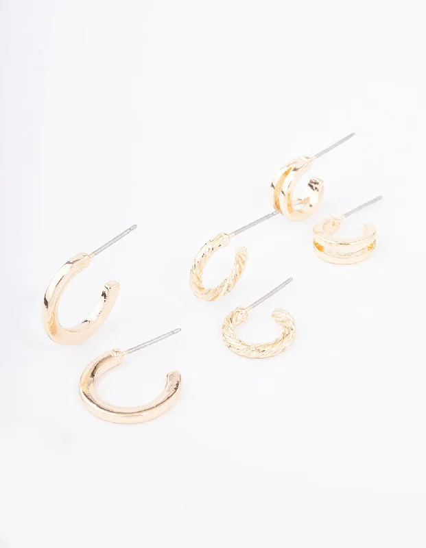 Hoop earrings with heart-shaped frames for a romantic and feminine look-Gold Twisted Illusion Earring 3-Pack