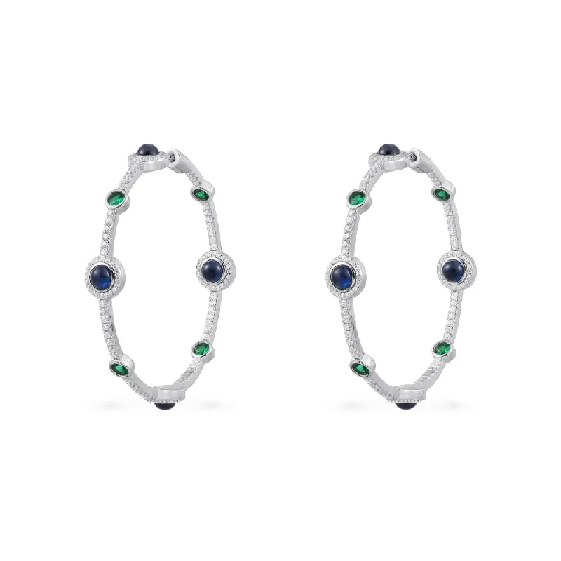 Best hoop earrings with sparkling cubic zirconia for a brilliant, budget-friendly effect-Green and Blue Stones Hoop Earrings