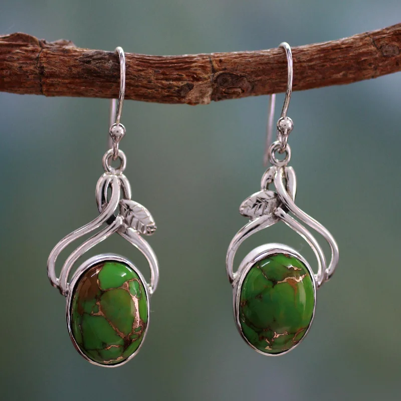 Best hoop earrings with crescent-shaped designs for a bold, moon-inspired style-Green Dew Handcrafted Sterling Silver Earrings from India