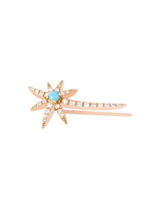 Best hoop earrings with minimal embellishments for a sleek and modern look-Flying Star 18K Gold, Whitegold or Rosegold Earring w. Diamonds & Turquoise