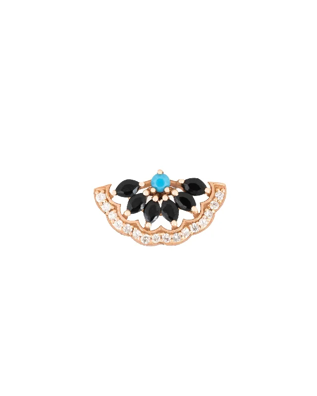 Best hoop earrings with asymmetrical designs for a fashion-forward, avant-garde look-Half Sun 18K Gold, Whitegold or Rosegold Earring w. Diamonds, Onyx & Turquoize