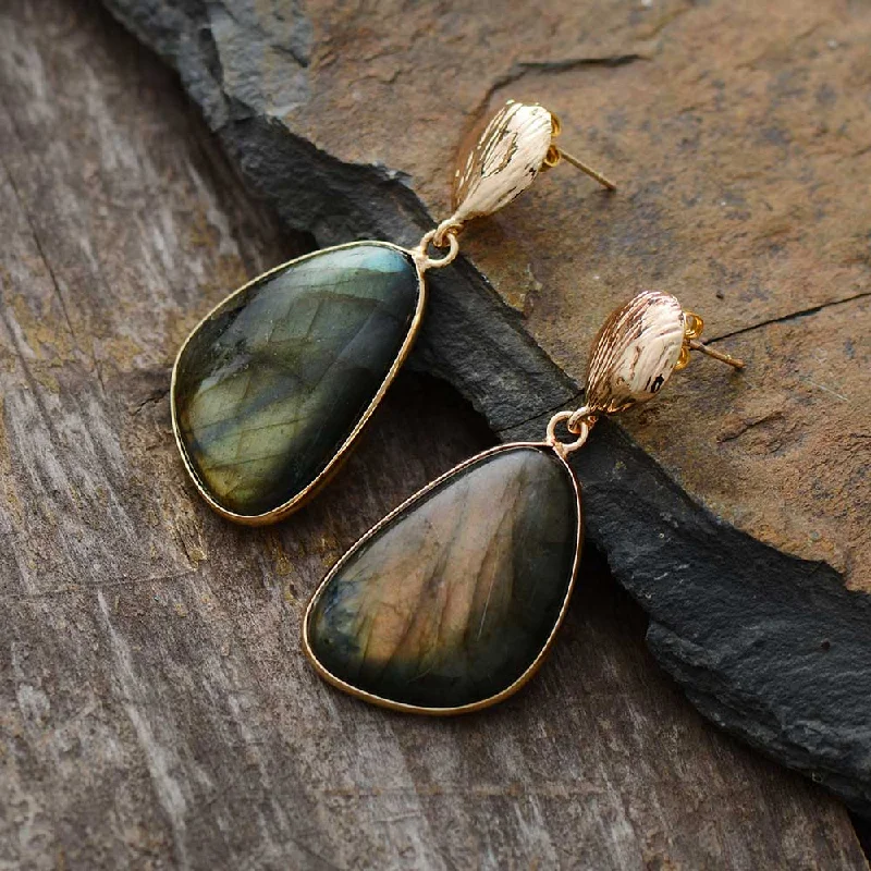 Hoop earrings with luxe velvet finishes for a rich and luxurious touch-Handmade Labradorite Earrings