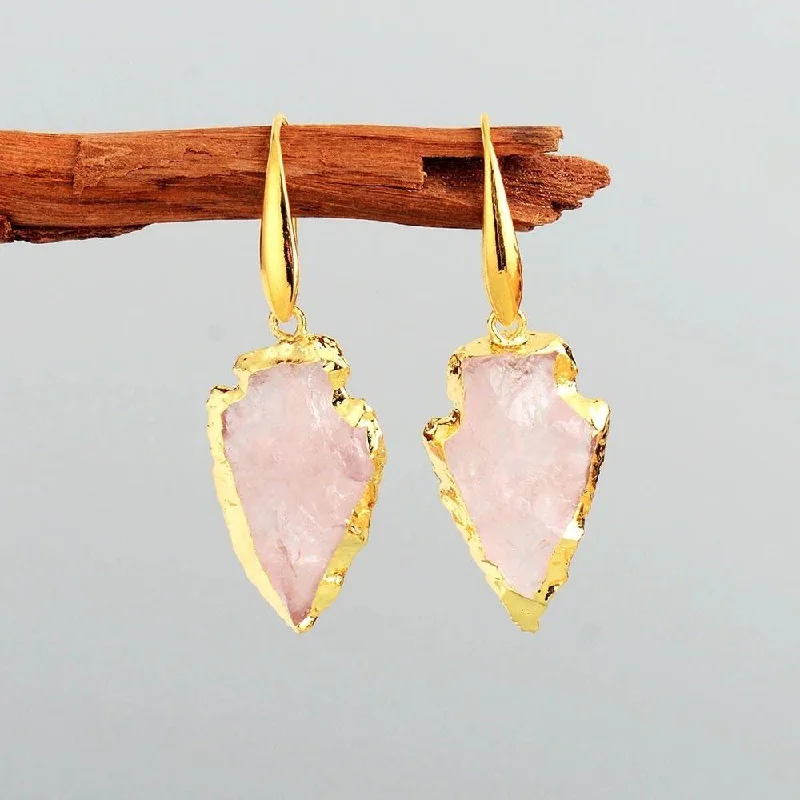 Best hoop earrings with crescent-shaped designs for a bold, moon-inspired style-Handmade Rose Quartz Crystal Earrings