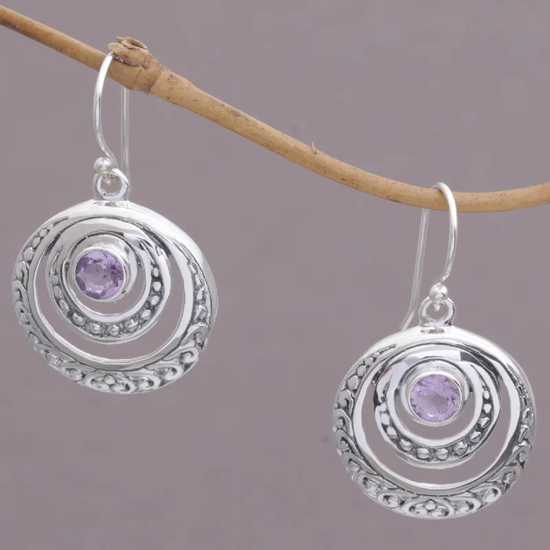 Best hoop earrings with blackened metal for an edgy and bold appearance-Heavenly Gleam Amethyst and Sterling Silver Crescent Earrings from Bali