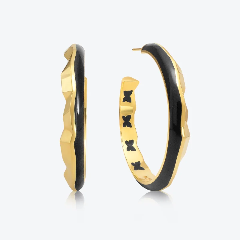 Best hoop earrings with geometric cuts for a sharp, modern appeal-A. Iceberg 18K Gold Plated Hoops w. Jet Black Enamel