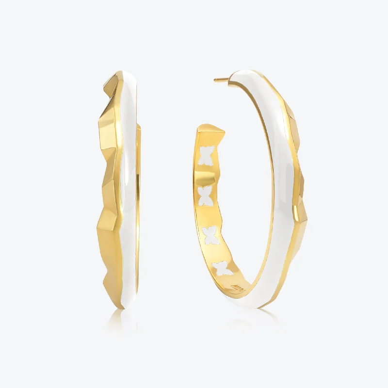 Best hoop earrings with crescent-shaped designs for a bold, moon-inspired style-A. Iceberg 18K Gold Plated Hoops w. Snow White Enamel