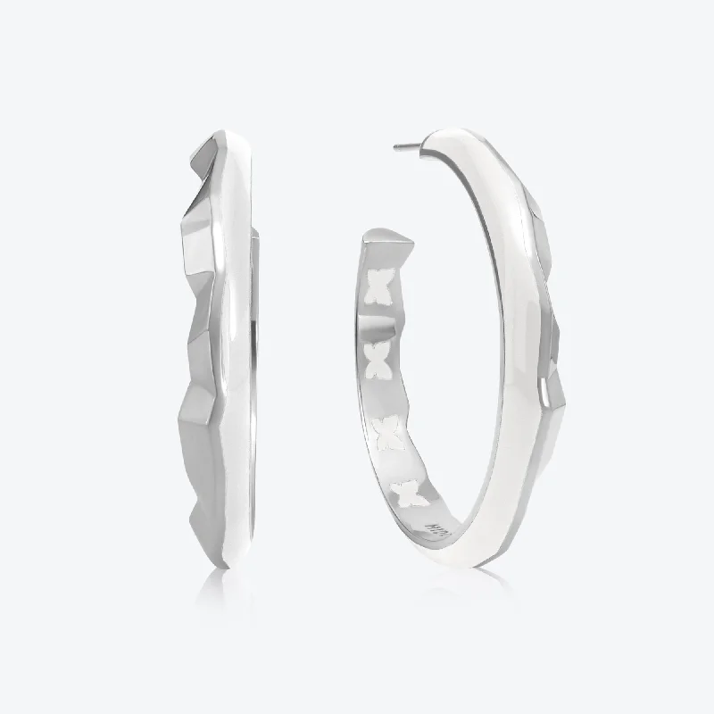 Hoop earrings with circle designs for a classic and timeless shape-A. Iceberg Silver Hoops w. Snow White Enamel