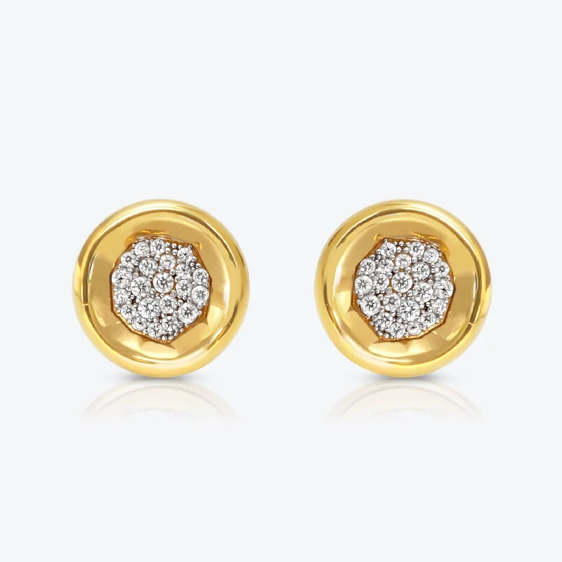 Hoop earrings with oversized pearl accents for a statement-making look-A. Sun Halo Core 18K Gold Studs w. Lab-Grown Diamond Pavé