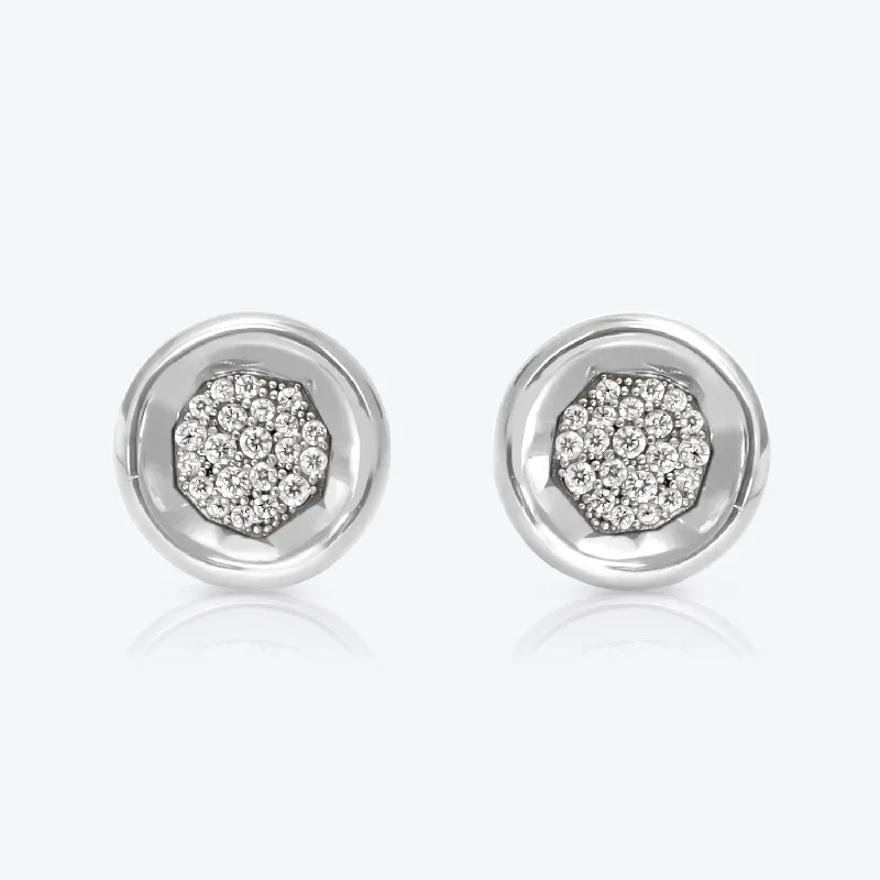 Best hoop earrings with sparkling cubic zirconia for a brilliant, budget-friendly effect-A. Sun Halo Core 18K White Gold Studs w. Lab-Grown Diamond Pavé