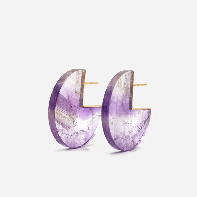 Best hoop earrings with gemstone accents for a colorful and elegant appearance-Slice 18K & 10K Gold Earrings w. Amethyst