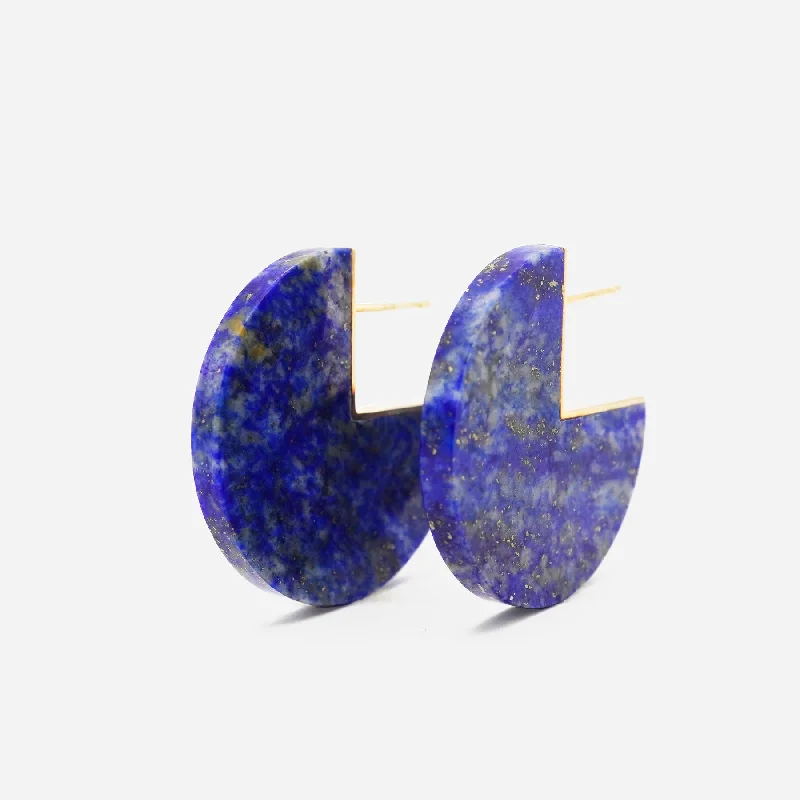 Small hoop earrings for a delicate and understated everyday wear-Slice 18K & 10K Gold Earrings w. Lapis Lazuli