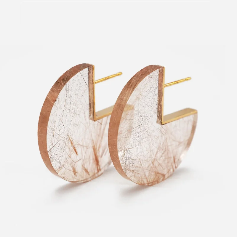 Best hoop earrings with geometric shapes for a modern and artistic appeal-Slice 18K & 10K Gold Earrings w. Rutil Quartz