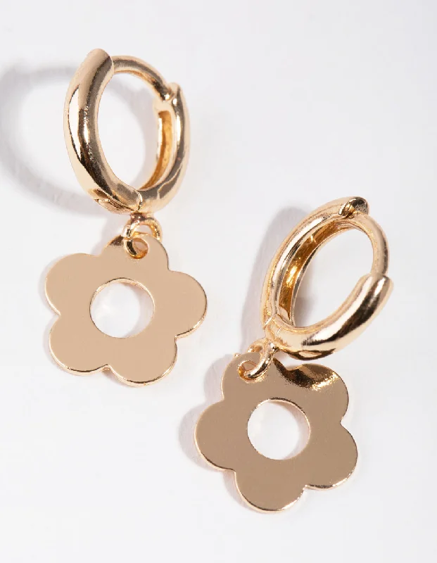 Best hoop earrings with multi-colored gemstones for a vibrant and lively touch-Gold Cutout Flower Huggie Earrings