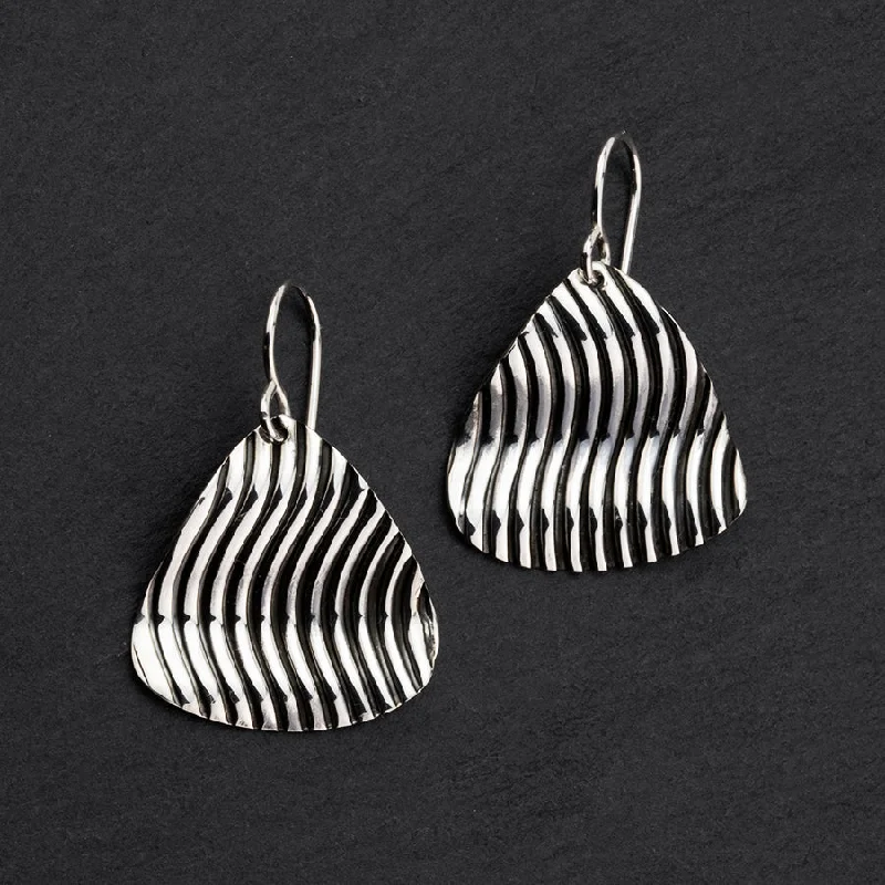 Drop Earrings with Keyhole Designs -Sterling Silver Wavy Ribbed Dangle Earrings