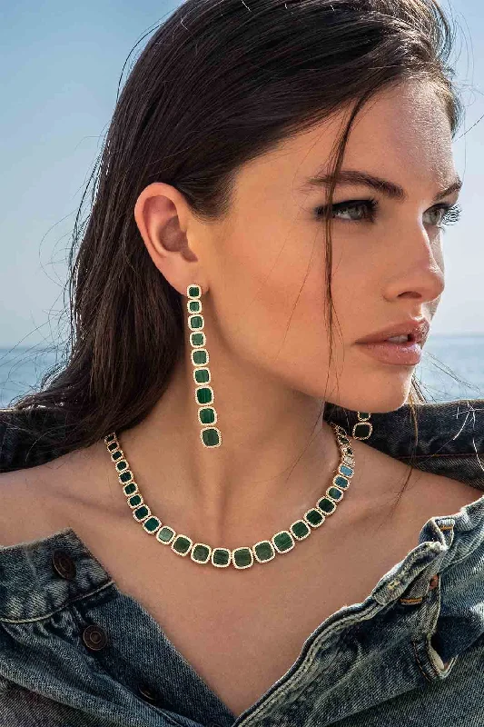 Hoop earrings with abstract shapes for an artistic and creative touch-Long Malachite Earrings