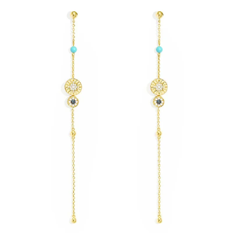 Best hoop earrings with intricate beaded details for a textured, stylish appearance-Météorites & Lucky Eye Chain Earrings