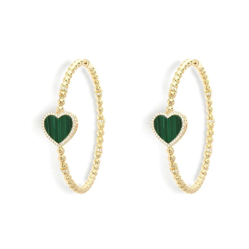 Best hoop earrings with minimalist designs for a clean and modern aesthetic-Malachite Heart Hoop Earrings