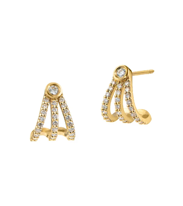 Best hoop earrings with vintage coins for a retro, antique-inspired style-Diamond Fan 18K Gold Earrings