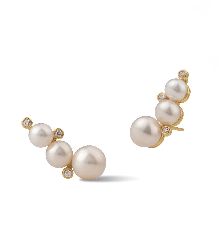 Hoop earrings with abstract shapes for an artistic and creative touch-Sea Foam Glimmers 18K Gold Earrings w. Pearls & Diamonds