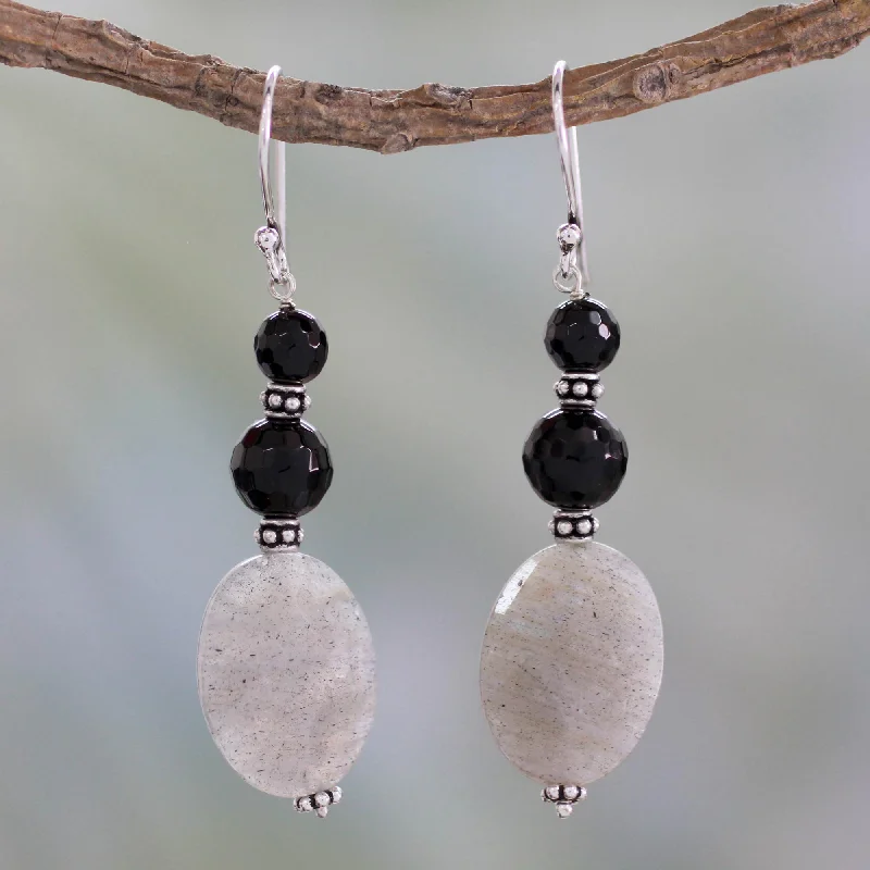 Best hoop earrings with custom engravings for a personalized and meaningful gift-Midnight Mist Artisan Made Onyx and Labradorite Earrings