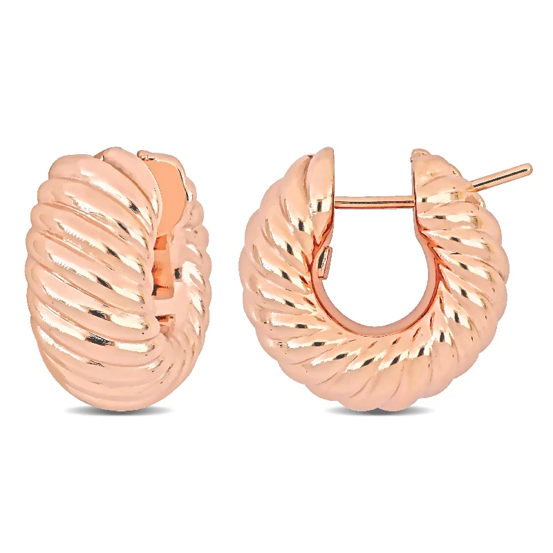 Drop Earrings for Mother's Day -Mimi & Max 20.5mm Ribbed Hoop Earrings in 14k Rose Gold