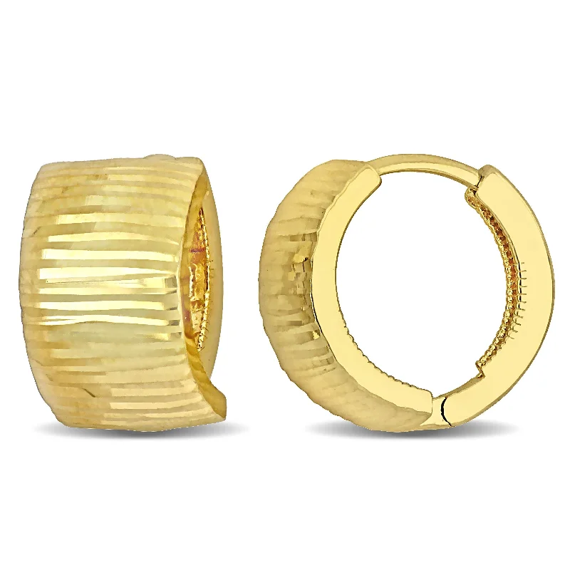 Drop Earrings with Hammered Finish -Mimi & Max 8mm Ribbed Design Huggie Earrings in 14k Yellow Gold