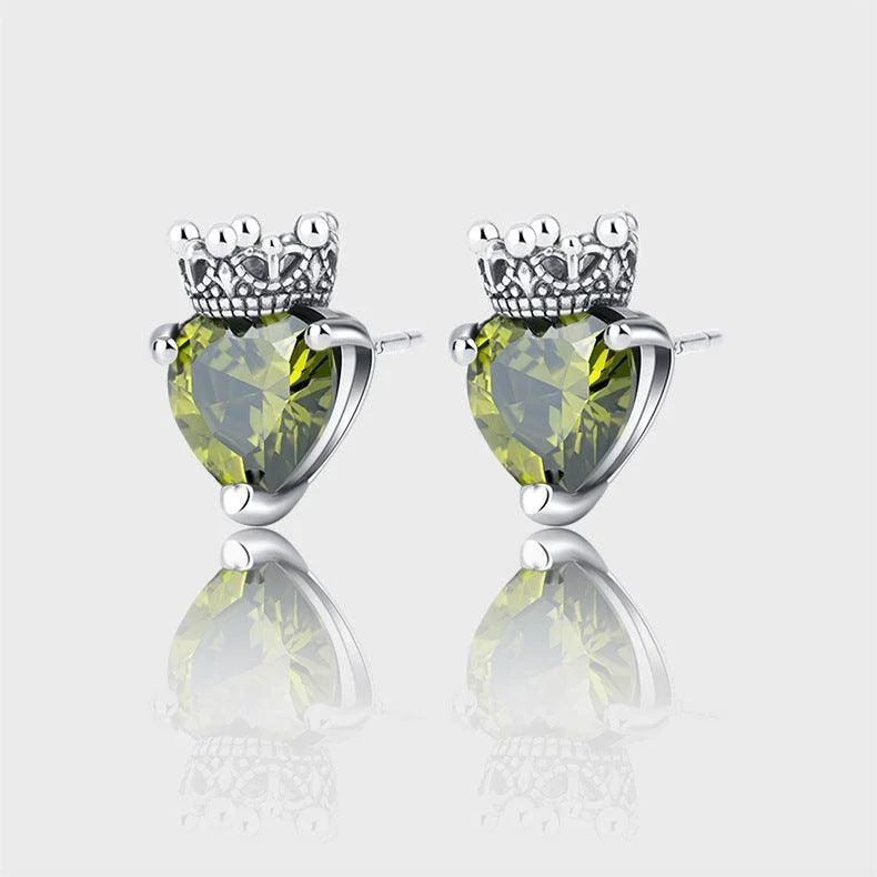 Drop Earrings for Formal Attire -Minority Retro Simple Olive Green Zircon Crown Earrings