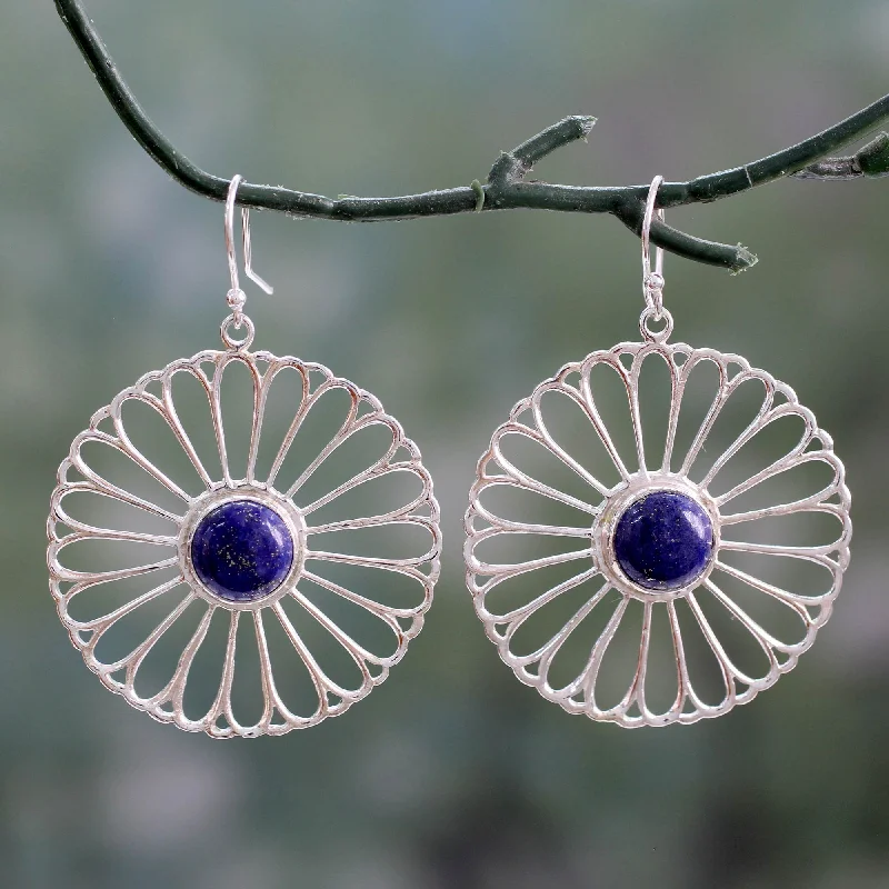 Best hoop earrings with asymmetrical designs for a fashion-forward, avant-garde look-Morning Rays Indian Handmade Lapis Lazuli Dangle Earrings