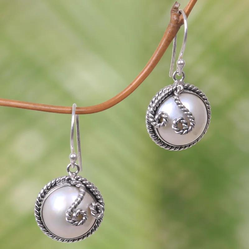 Hoop earrings with artistic filigree designs for an intricate, delicate finish-Night Moon Indonesian Hand-Made Cultured Pearl and Silver Earrings