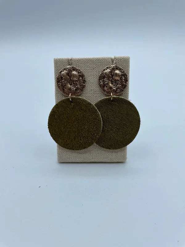 Drop Earrings for Shopping Trip -Olive Cowhide Disc Earrings